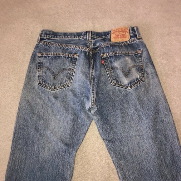 Vintage LEVIS 501 Straight Leg Button Fly Med Stonewash Denim Jeans Sz 34 - Picture 9 of 13